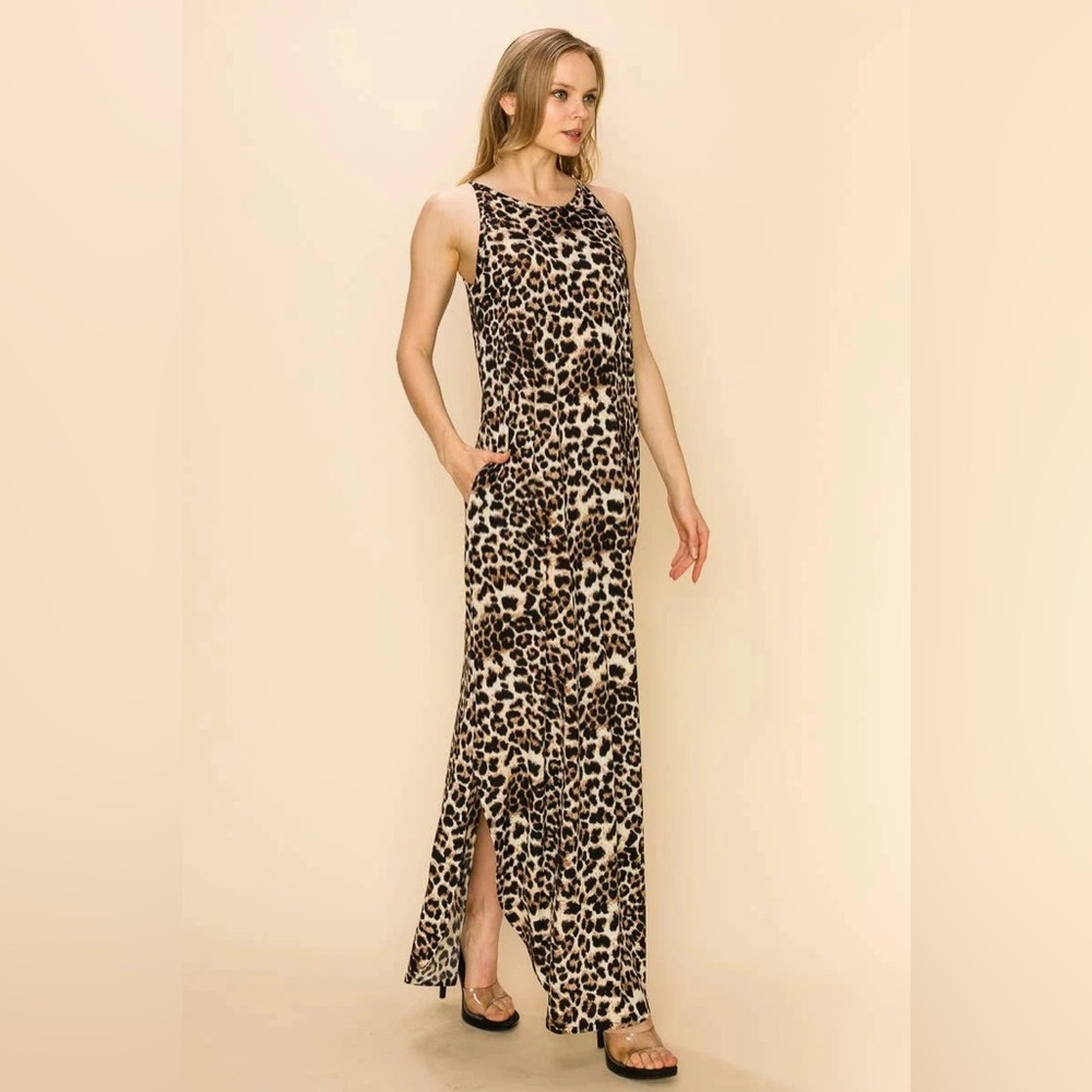 Heimish U.S.A. Women’s Leopard High Low Round Neck Maxi Dress! Size Large.